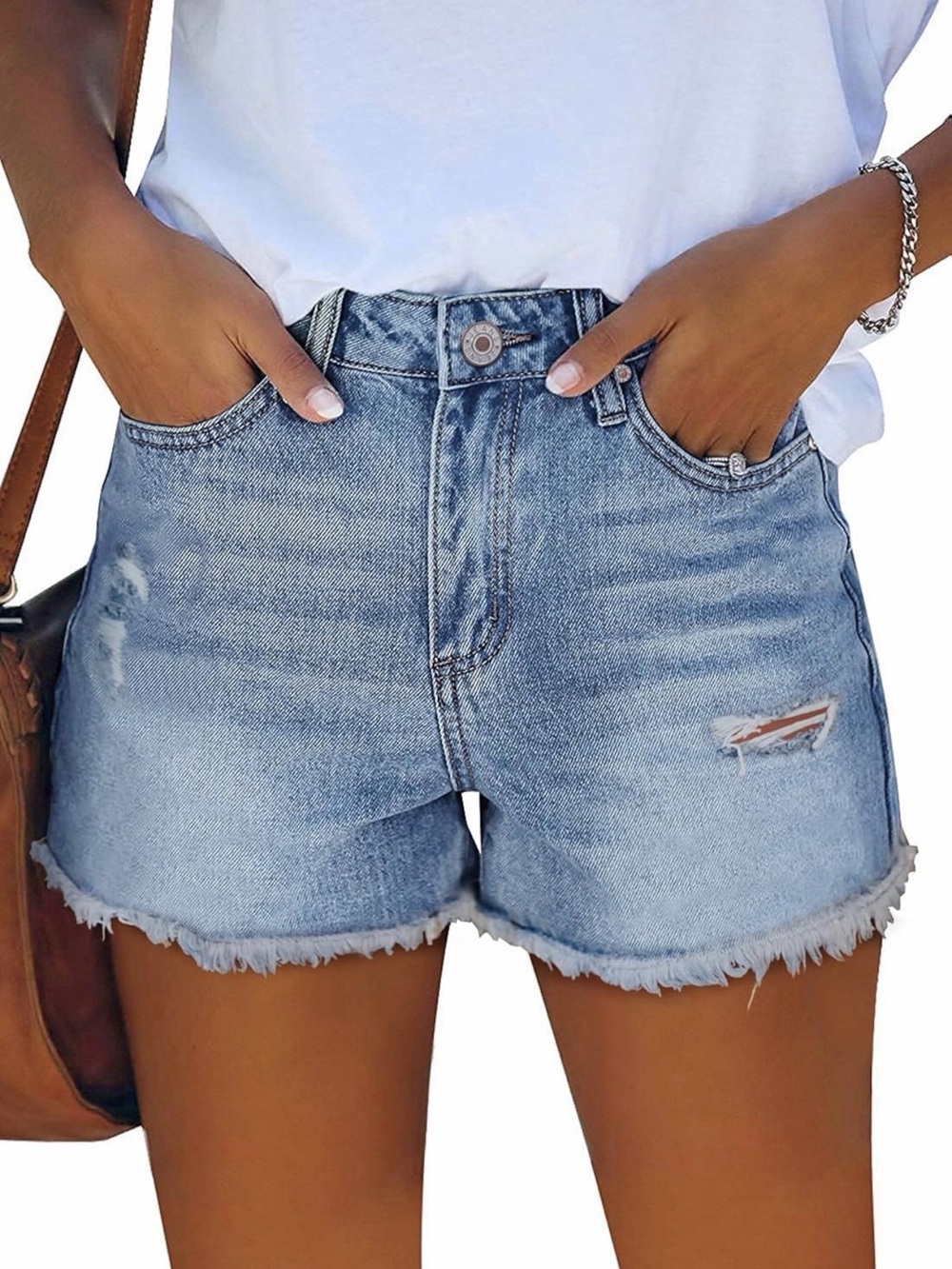 Amazon Women's Light Blue Distressed Denim Jean Shorts